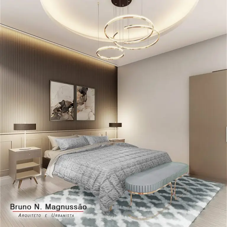 Projeto de interiores. Decoração interna de suíte master