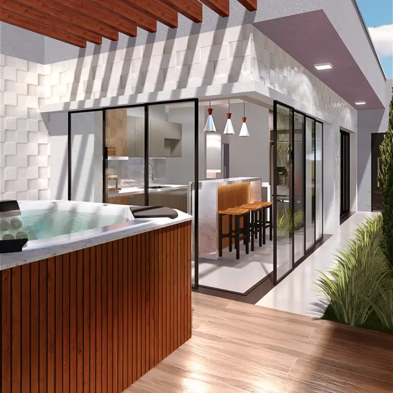 Projeto de quintal com spa de luxo ao ar livre, condomínio Setlife 2 Mirassol.